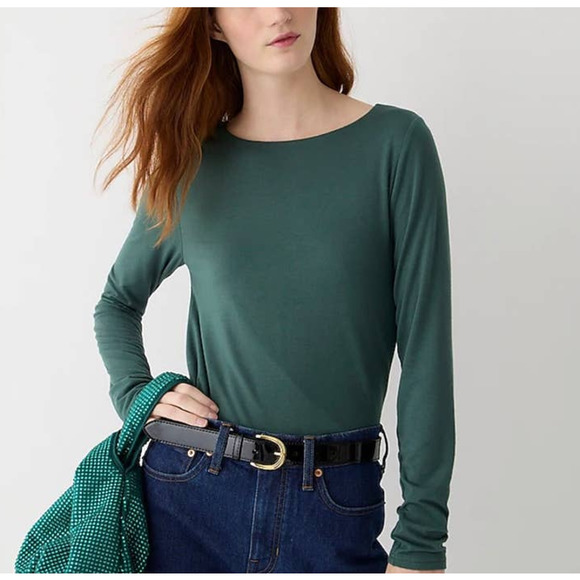 NWT J. Crew Green Pine Solid Open Back Velvet Bow FormKnit Long Sleeve Top Med - Picture 3 of 16